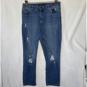 D. Jeans‎ Women's Size 6 Blue Distressed Straight Leg Jeans Stretch Denim